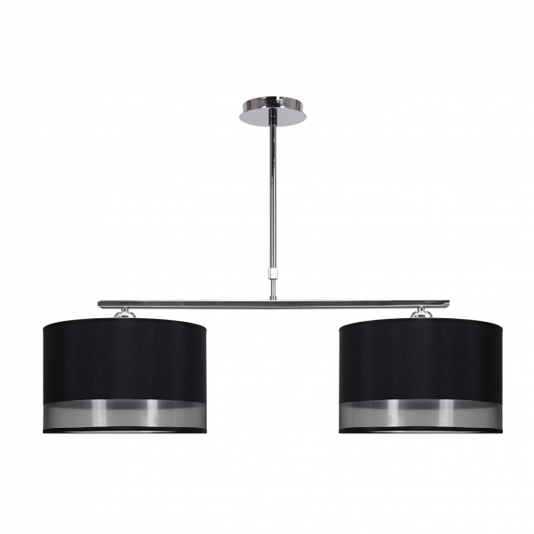 Lámpara Serie Menorca 2xE27 en acabado cromo y negro de Abrila (049952009), diseño elegante de iluminación interior doméstica con base metálica y pantallas textil, ideal para decoración moderna.