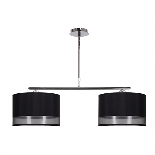 Lámpara Serie Menorca 2xE27 en acabado cromo y negro de Abrila (049952009), diseño elegante de iluminación interior doméstica con base metálica y pantallas textil, ideal para decoración moderna.