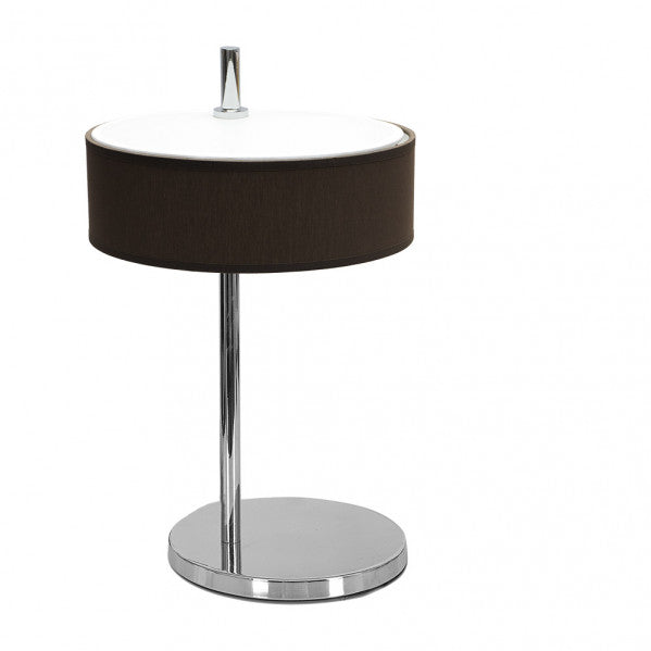 Lámpara sobremesa Haiti de Abrila en cromo y marrón, diseño moderno con luz difusa interior para decoración doméstica, modelo 1xE14 con base textil y metal, referencia 051971002.