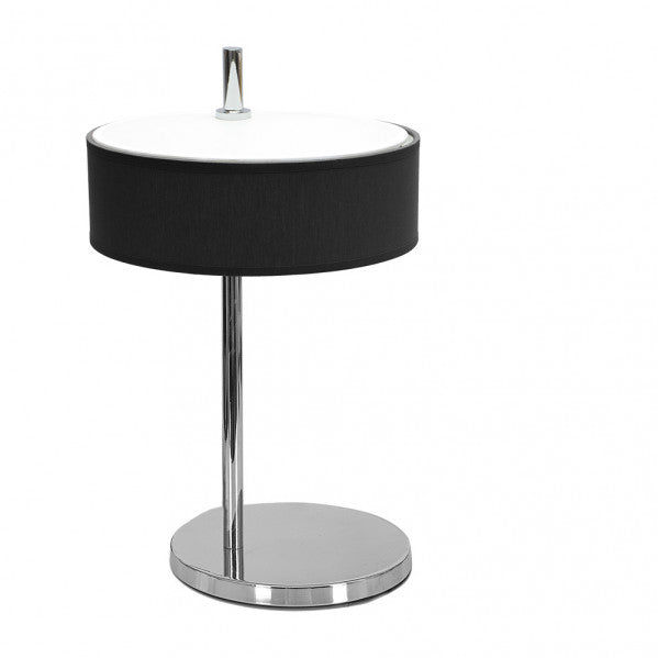 Lámpara sobremesa Haiti de Abrila en cromo y negro, modelo 1xE14 con iluminación difusa moderna, ideal para decoración interior doméstica con base de metal y pantalla textil.