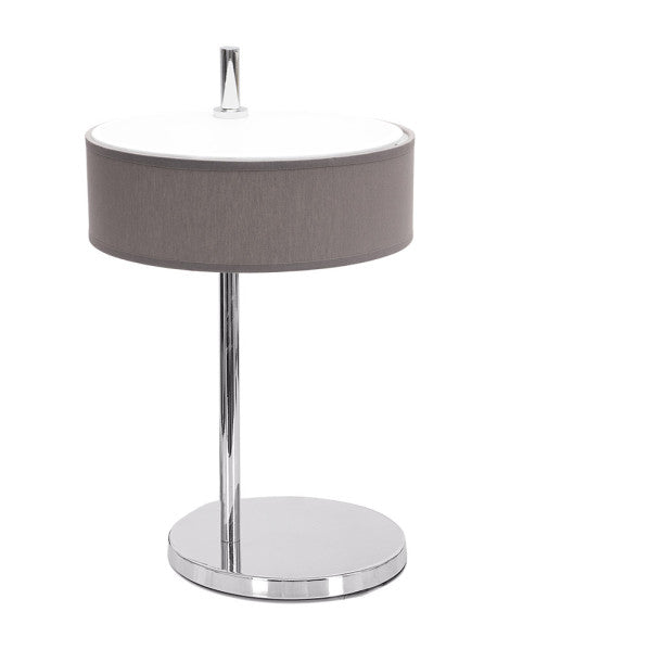 Lámpara de sobremesa Haiti moderna en cromo y topo de Abrila, diseño interior con base metálica y pantalla textil para decoración doméstica, modelo 051971028, iluminación AI2 estilo contemporáneo.