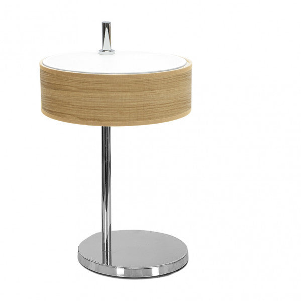 Lámpara de sobremesa Haiti de Abrila en acabado cromo y madera clara, diseño contemporáneo con luz difusa para iluminación doméstica y decoración interior moderna, estilo HAITI sobremesa con textil y metal, modelo 051971084.