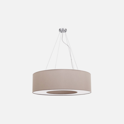 Colgante de techo Haiti pequeño en cromo y piedra de 50 cm de Abrila, lámpara moderna de iluminación difusa para salón o dormitorio, diseño en metal y textil para decoración interior del hogar.