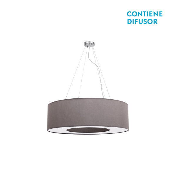 Colgante Haiti Pequeño en acabado cromo/topo de 50 cm de Abrila, lámpara colgante moderna de metal y textil para iluminación interior doméstica y decoración contemporánea (modelo 051995028)