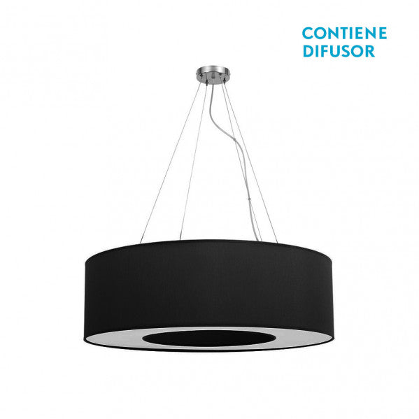 Colgante Haiti mediano en cromo y negro de 65 cm, lámpara colgante moderna de Abrila para comedor y salón, iluminación interior en metal con detalles textil, diseño doméstico y decorativo HAITI.