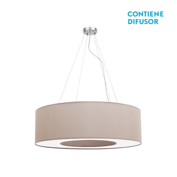 Colgante mediano Haiti en cromo y piedra de Abrila, longitud 65 cm, modelo 051996515, lámpara colgante moderna para iluminación interior en salón o comedor, diseño decorativo doméstico con textil y metal.