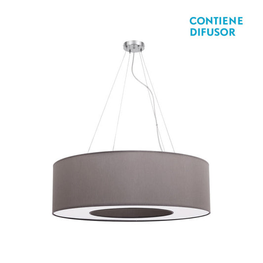 Colgante mediano Haiti en acabado cromo y topo de 65 cm para iluminación interior moderna, ideal para salón-comedor, modelo Abrila con bombillas E27, estilo textil-metal decorativo (código 051996528)