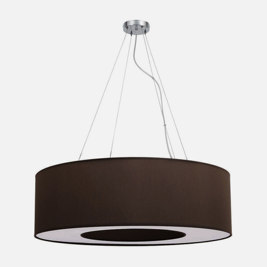 Colgante grande Haiti en cromo y marrón de 80 cm de Abrila, lámpara colgante moderna AI2 con luz difusa para iluminación interior en salón o comedor, diseño textil y metal para decoración contemporánea.