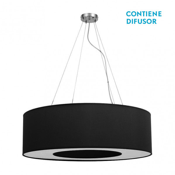 Colgante grande Haiti en cromo y negro de 80 cm, lámpara colgante moderna de Abrila para iluminación difusa en salón o comedor, diseño interior con textil y metal, código 051998009