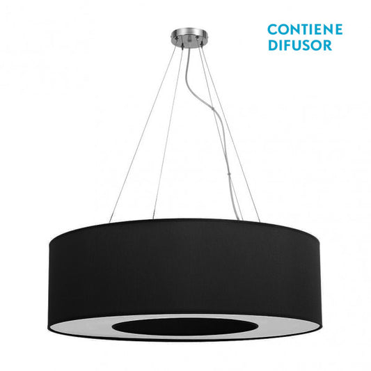 Colgante grande Haiti en cromo y negro de 80 cm, lámpara colgante moderna de Abrila para iluminación difusa en salón o comedor, diseño interior con textil y metal, código 051998009