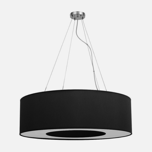 Colgante grande Haiti en cromo y negro de 80 cm por Abrila (051998009), lámpara colgante moderna con iluminación difusa para salón comedor interior, diseño en textil y metal para decoración contemporánea.