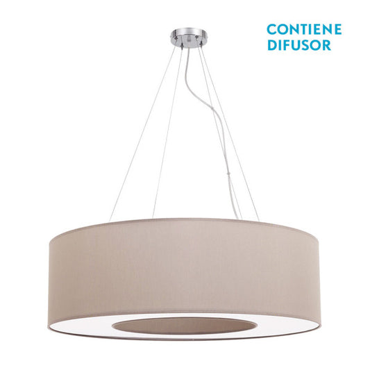 Lámpara colgante grande Haiti de Abrila en acabado cromo y piedra, modelo 051998015 con 4 casquillos E27, diseño moderno para iluminación de salón y comedor, ideal para decoración interior doméstica en estilo textil y metal.