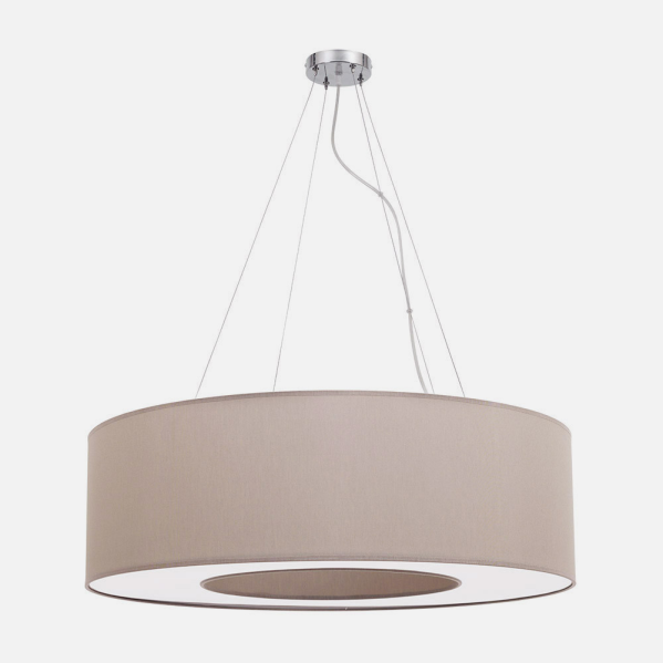 Lámpara colgante grande Haiti de Abrila con 4 casquillos E27 en acabado cromo y piedra natural, diseño moderno para decoración interior doméstica en salón o comedor, iluminación colgante de techo estilo textil y metal AI2.