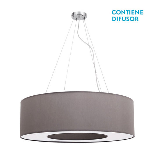 Colgante grande Haiti en acabado cromo y topo de 80 cm de Abrila, lámpara colgante moderna AI2 para iluminación interior en salones y comedores, diseño decorativo doméstico con textil y metal, modelo 051998028