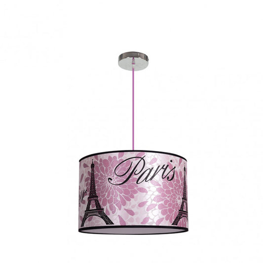 Lámpara colgante moderna pequeña Eiffel en color rosa de Abrila, con 1 casquillo E27, diseño parisino e iluminacion estilo francés para decoración interior, referencia 055393500.