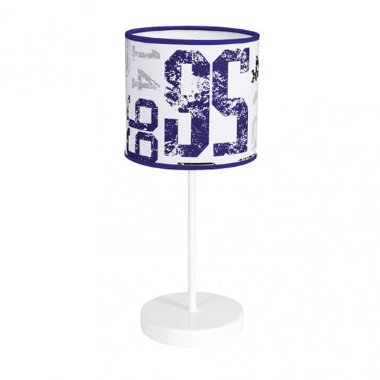 Lámpara de sobremesa infantil Dorsal en azul de Abrila, modelo 38x16cm con dorsal AI2, diseño eco-friendly y CE certified para decoración de habitación de niños, iluminación suave y segura.