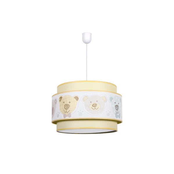 Colgante infantil de lámpara con diseño de panda en amarillo pastel, modelo Abrila 056193550 con 1xE27, ideal para decoración ecológica de habitación de niños y nursery, certificado CE.
