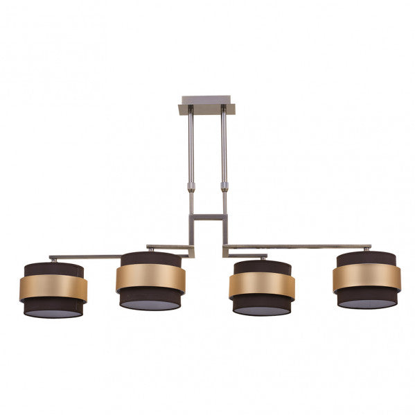 Lámpara de 4 luces Bremen en cuero marrón con detalles en oro, diseño lineal moderno de Abrila para iluminación interior doméstica, estilo decorativo en metal y textil (modelo 066454014)