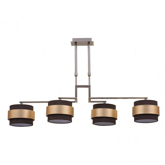 Lámpara de 4 luces Bremen en cuero marrón con detalles en oro, diseño lineal moderno de Abrila para iluminación interior doméstica, estilo decorativo en metal y textil (modelo 066454014)