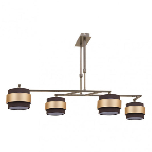 Lámpara de techo Bremen de 4 luces en cuero marrón y oro por Abrila, diseño moderno con iluminación difusa para decoración interior doméstica, estructura de metal y textil, modelo 066454414.