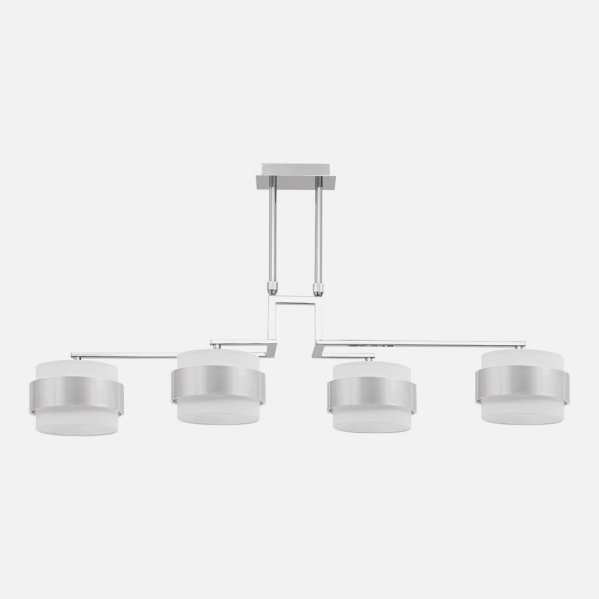 Lámpara de techo moderna Bremen de 4 luces en acabado cromo, blanco y plata, modelo Abrila 066454420 con bombillas E14 para iluminación doméstica difusa y decoración interior en metal y textil de la serie Bremen.