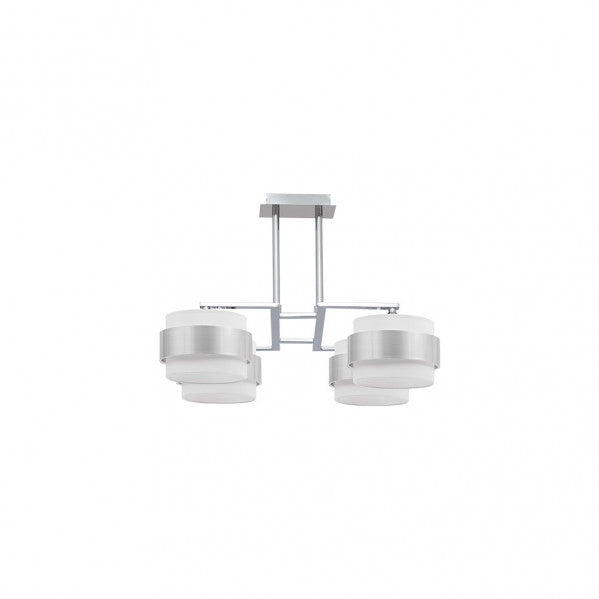 Lámpara colgante Bremen de 4 luces en cromo, blanco y plata, diseño minimalista moderno de Abrila para iluminación doméstica y decoración interior, casquillo E14, estructura en metal y textil.
