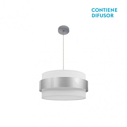 Lámpara colgante Bremen en cromo y blanco-plata de Abrila, modelo 066494020 con 3 casquillos E27 para luz difusa, ideal para decoración interior doméstica en metal y textil.