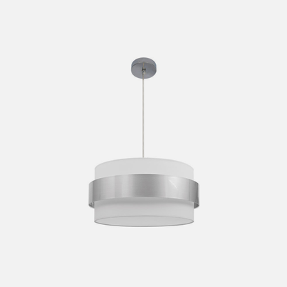 Lámpara colgante Bremen de Abrila en acabado cromo y blanco-plata, modelo 066494020 con 3 casquillos E27 para luz difusa, ideal para decoración interior doméstica en metal y textil.