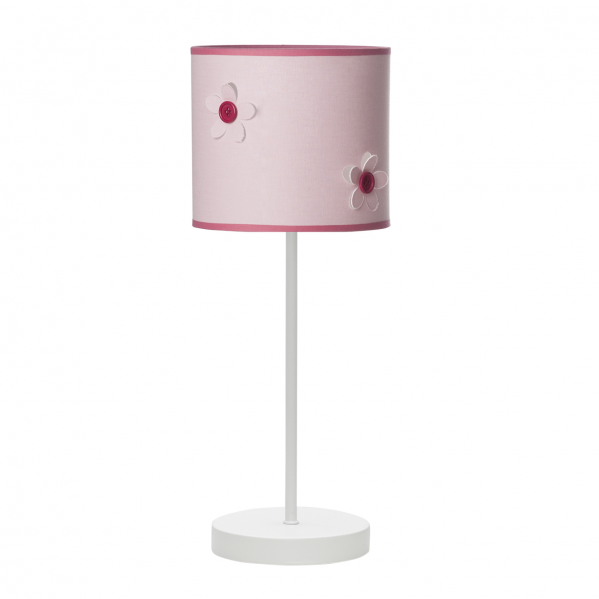 Lámpara de sobremesa Botón rosa infantil de Abrila, modelo 068971000 con 1 casquillo E14, diseño textil para decoración de dormitorio de niños, estilo interior moderno y acogedor.
