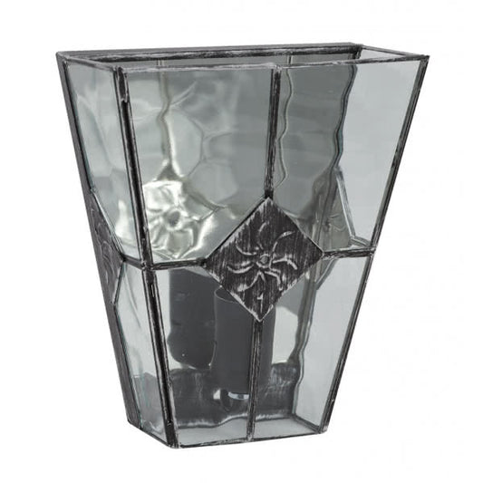 Aplique de pared Estepa Plata Abrila con socket E27, dimensiones 25x20x12 cm (075561010), diseño rústico vintage en metal plateado y cristal para iluminación interior doméstica y decoración.