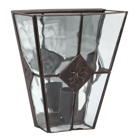 Aplique de pared Estepa en cobre de Abrila, modelo AI2 con casquillo E27, diseño rústico de metal y cristal para decoración interior doméstica, dimensiones 25x20x12 cm, referencia 075561011