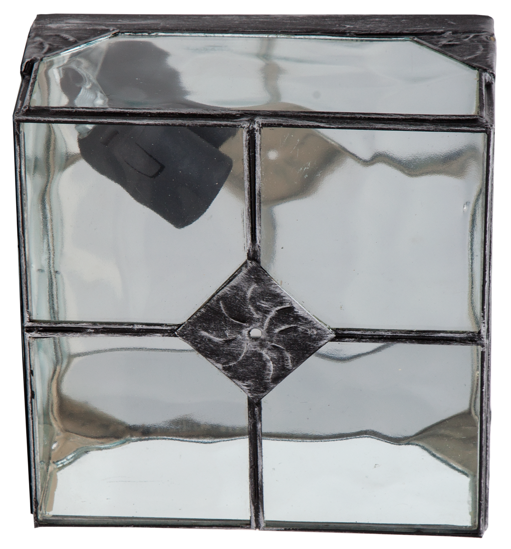 Plafón Estepa Plata de Fabrilamp, iluminación interior 1×E27, acabado plateado, estructura de metal y detalles en cristal, estilo rústico.