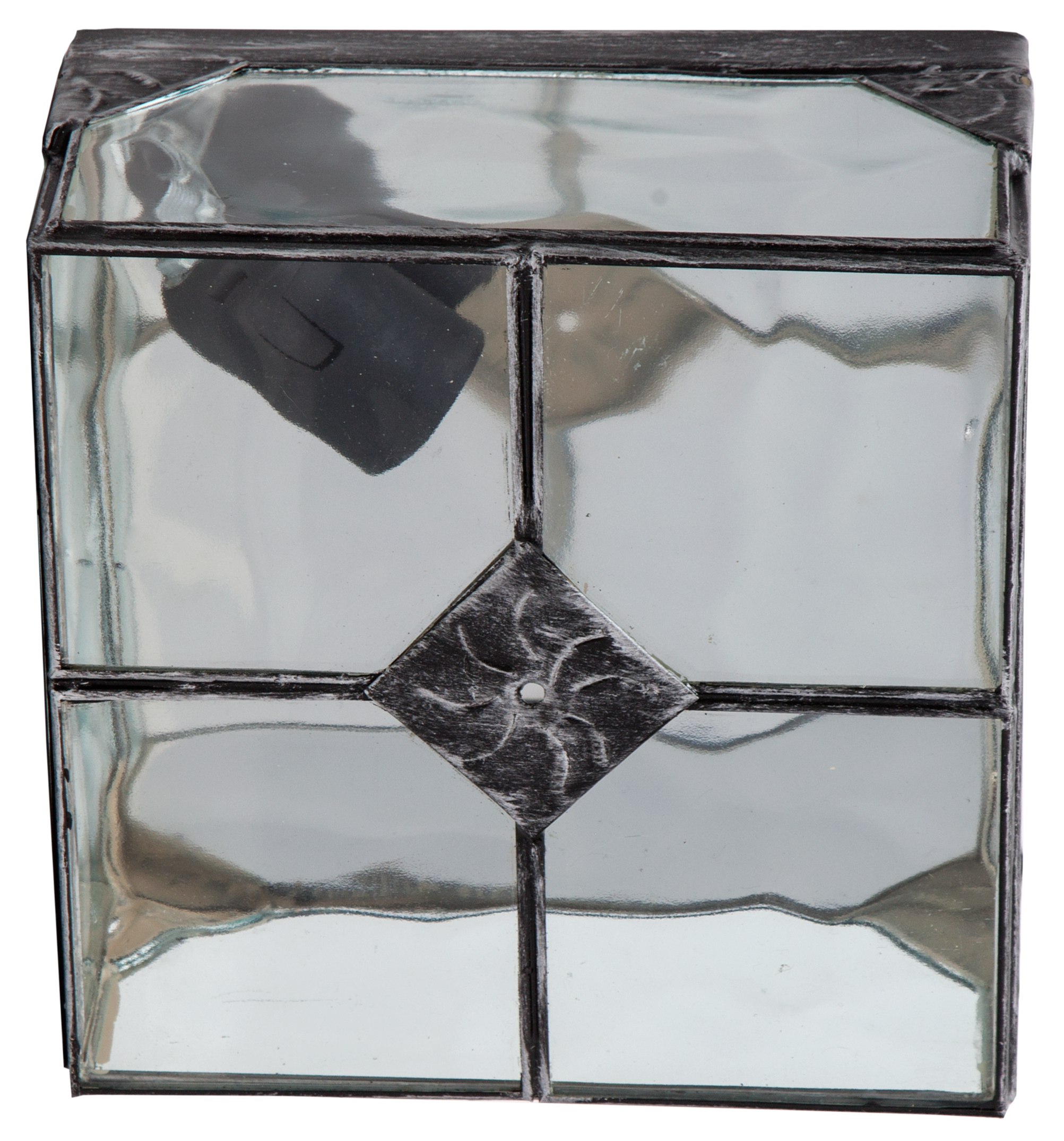 Plafón Estepa Plata de Fabrilamp, iluminación interior 1×E27, acabado plateado, estructura de metal y detalles en cristal, estilo rústico.