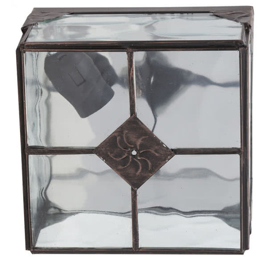 Plafón Estepa Cobre 1xE27 de Fabrilamp, luminaria de metal con acabado cobre y cristal, iluminación rústica para dormitorio o salón.