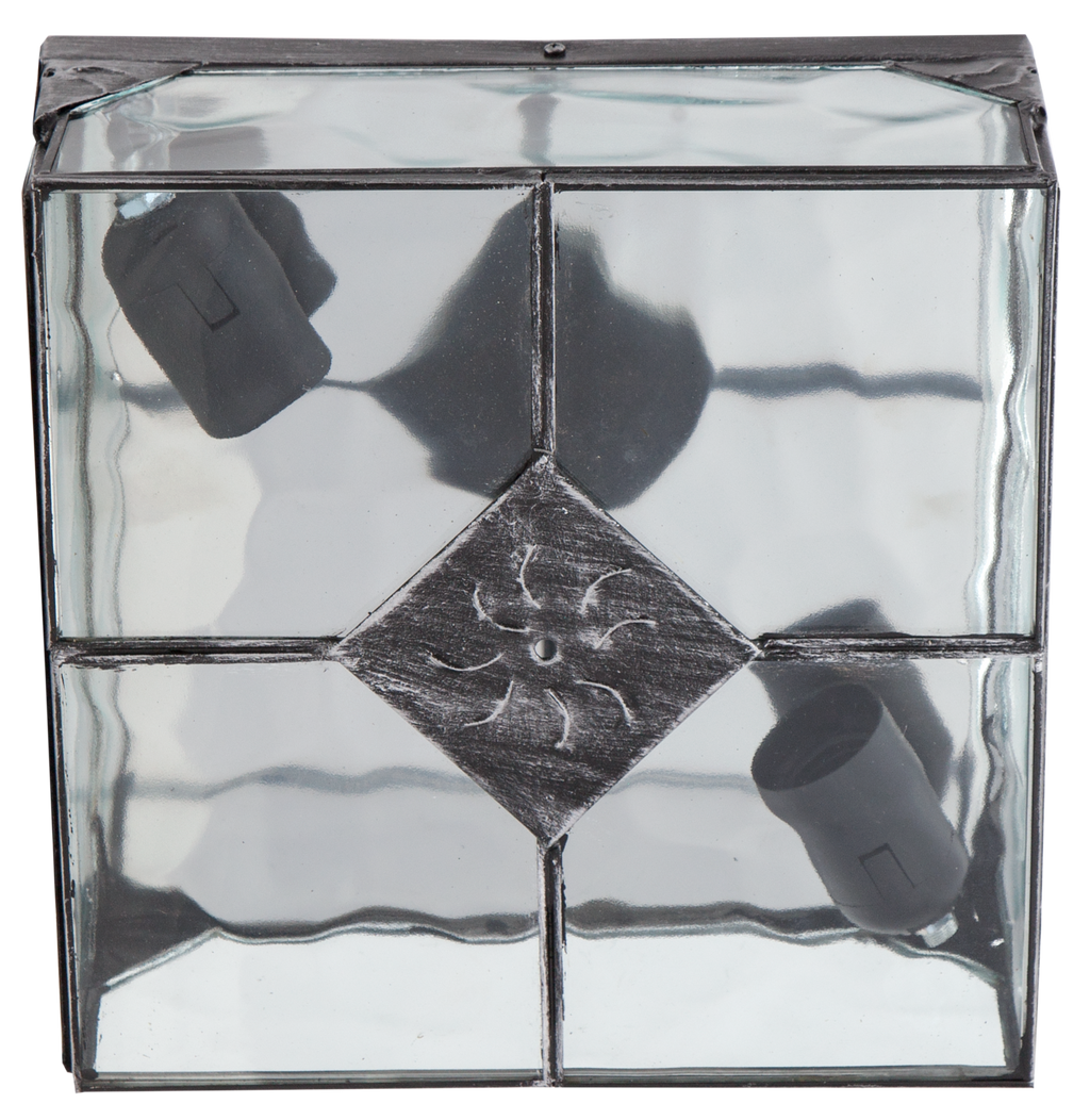 Plafón rústico ESTEPA plata, 2xE27, Fabrilamp – iluminación interior en salón y dormitorio, acabado metal con cristal