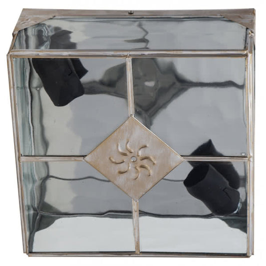 Plafón Estepa Oro 2xE27 de Fabrilamp, iluminación interior doméstica en metal dorado con cristal, estilo rústico.