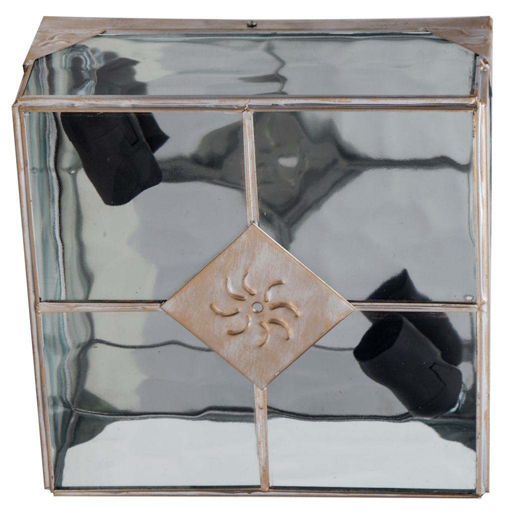 Plafón Estepa Oro 2xE27 de Fabrilamp, iluminación interior en acabado dorado con metal y cristal – código 075582529.