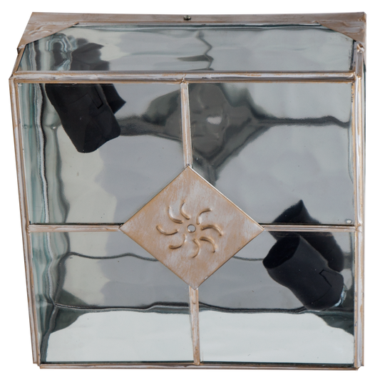 Plafón Estepa Oro 2xE27 de Fabrilamp, iluminación interior en acabado dorado con metal y cristal – código 075582529.