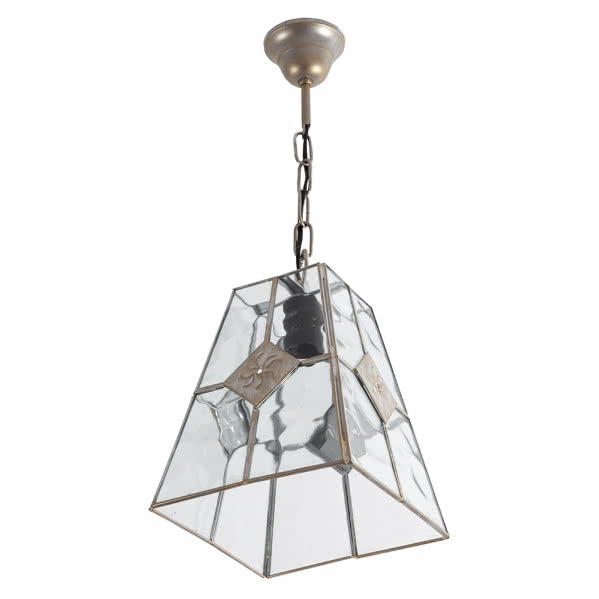 Lámpara colgante Estepa de Abrila en oro, diseño rústico de metal y cristal para decoración interior doméstica, regulable 1xE27, tamaño 20x20 cm, modelo 075592029.