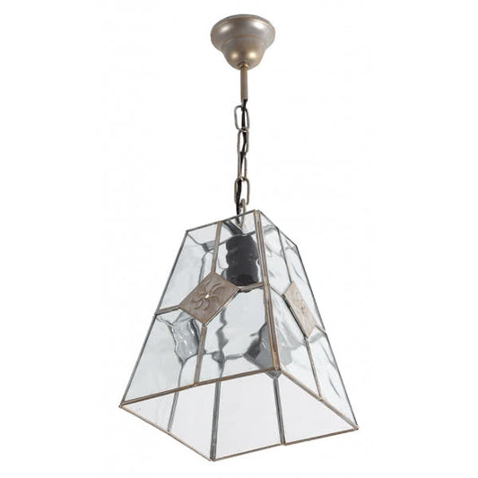 Lámpara colgante Estepa de Abrila en oro, diseño rústico de metal y cristal para decoración interior doméstica, regulable 1xE27, tamaño 20x20 cm, modelo 075592029.