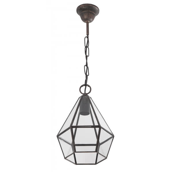 Lámpara colgante Ecija en cobre de Abrila, modelo 075792011 con 1x casquillo E27, diseño rústico de metal y cristal para decoración interior doméstica, estilo ai2 ideal para salones y comedores.