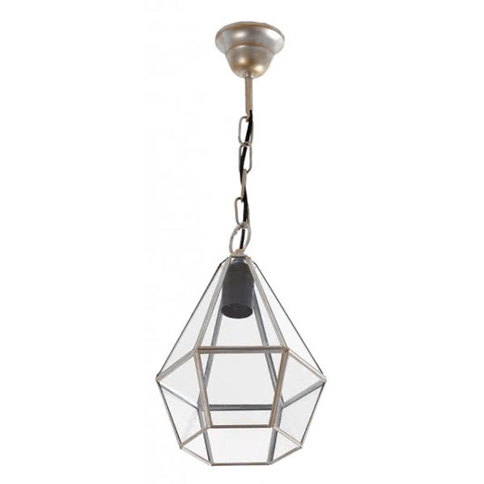 Colgante Ecija de oro con 1 casquillo E27, regulable 20x20 cm, lámpara colgante rústica de Abrila en metal y cristal para decoración de interiores domésticos