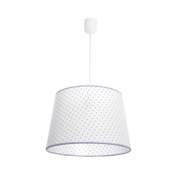 Lámpara colgante Okapi Lila de Abrila, diseño infantil en color lila con bombilla E27, ideal para decoración de habitación de niños, fabricada con materiales de reciclaje, modelo 076193019 con certificación CE.