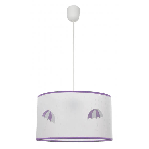 Lámpara colgante Lluvia Abrila 1xE27 en color lila regulable, diseño infantil textil para decoración e iluminación de habitaciones infantiles