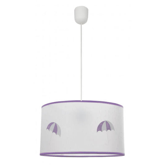 Lámpara colgante Lluvia Abrila 1xE27 en color lila regulable, diseño infantil textil para decoración e iluminación de habitaciones infantiles