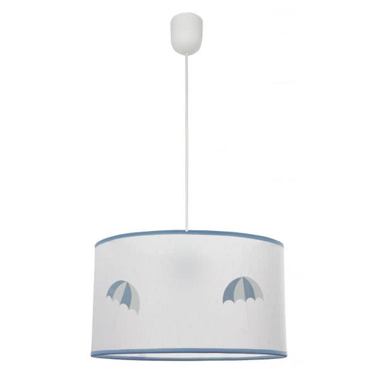 Lámpara colgante Lluvia Celeste de Abrila, diseño infantil en color celeste con forma de lluvia, 1xE27, ideal para decoración de nursery y habitación de bebé con luz decorativa textil.