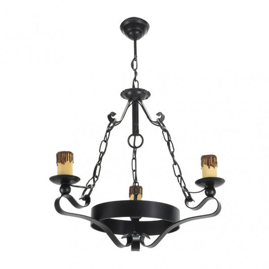 Lámpara rústica medieval negra de 3xE27 Abrila 1.505/3-NEGRO, diseño en metal y policarbonato para iluminación interior de salones, estilo doméstico rústico con toques medievales