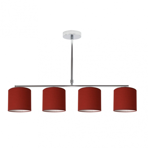 Lámpara planetario clásica Abrila en cromo y rojo, modelo 1.523/4-ROJO con 4 casquillos E14, dimensiones 54x61 cm, ideal para iluminación de hogar y decoración elegante.