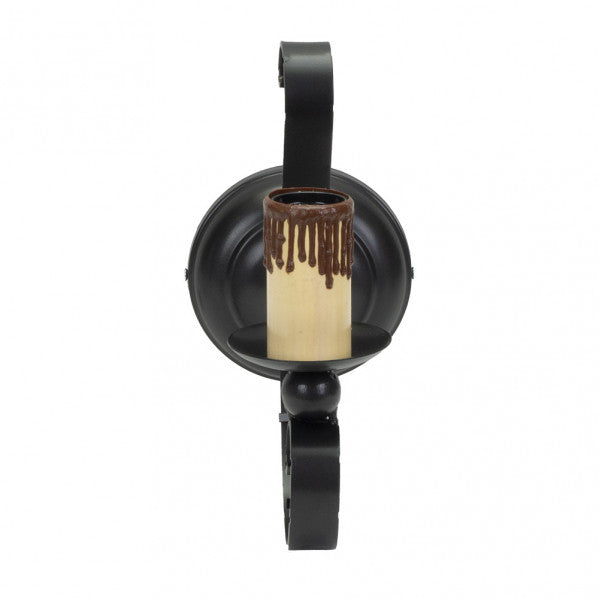 Aplique rústico medieval negro de pared Abrila 1xE27 (modelo 1.605/1-NEGRO), lámpara de metal y policarbonato para decoración interior doméstica, estilo rústico y medieval con casquillo E27 para bombillas LED.