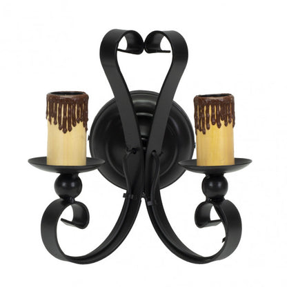 Aplique rústico medieval negro 2xE27 de Abrila, modelo 1.605/2-NEGRO, dimensiones 25x21x16 cm, ideal para decoración interior doméstica en metal y policarbonato